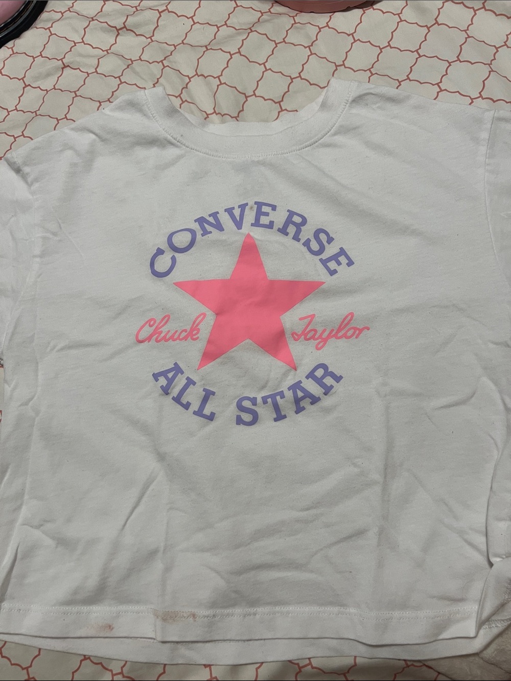Converse White Tee with Pink Star & Purple Logo - Kids